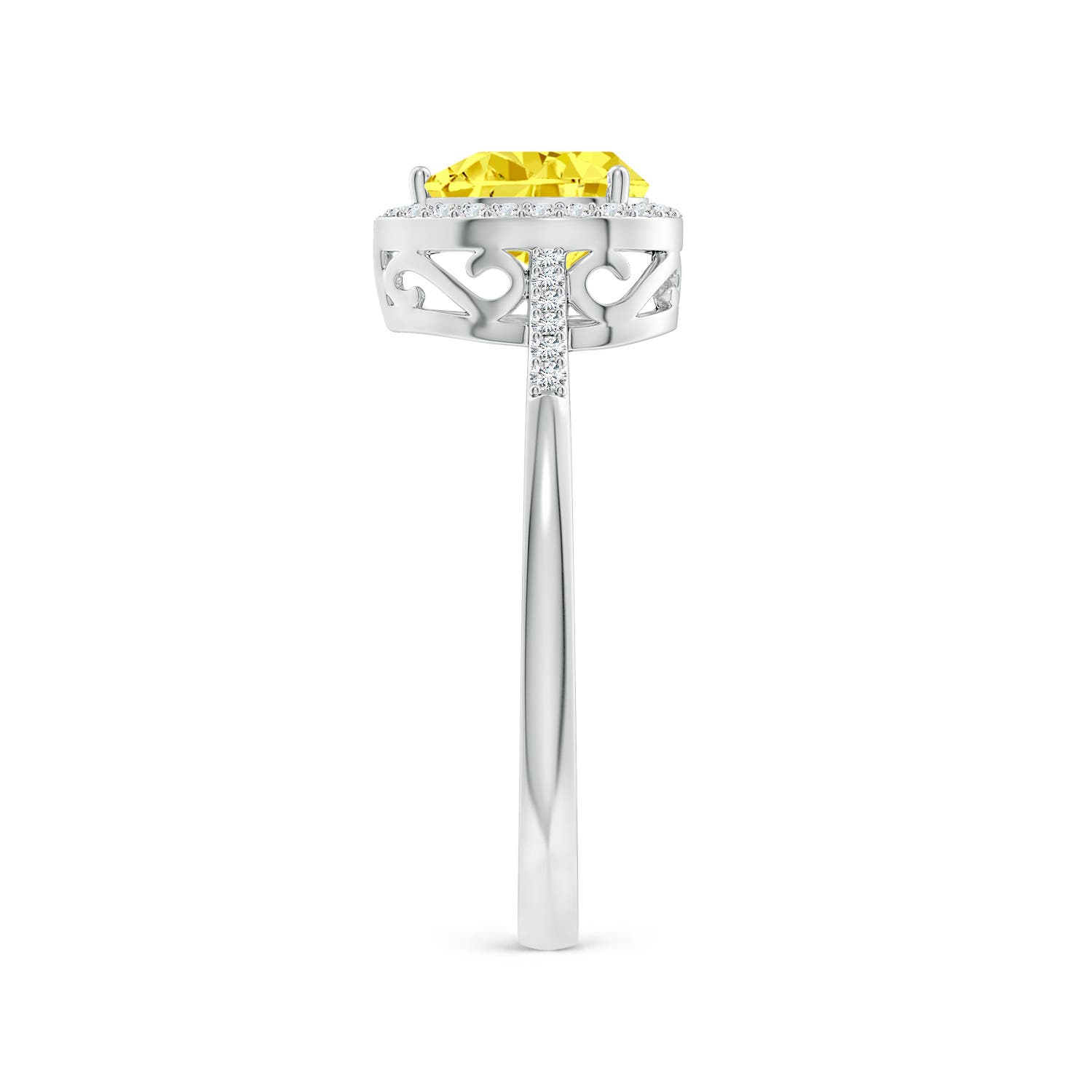 7x5mm Labgrown Pear Lab-Grown Fancy Intense Yellow Diamond Ring with Halo in White Gold - side 3
