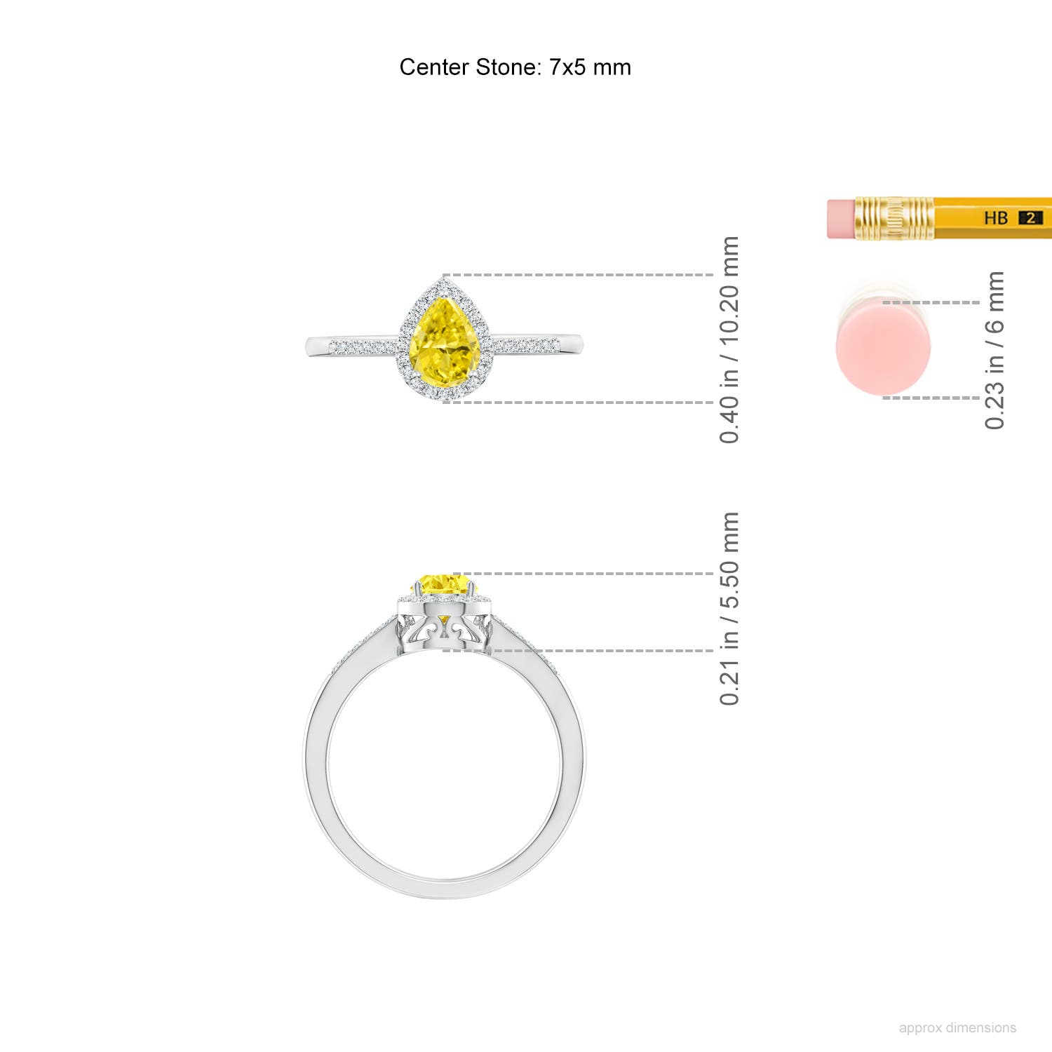 7x5mm Labgrown Pear Lab-Grown Fancy Intense Yellow Diamond Ring with Halo in White Gold - ruler