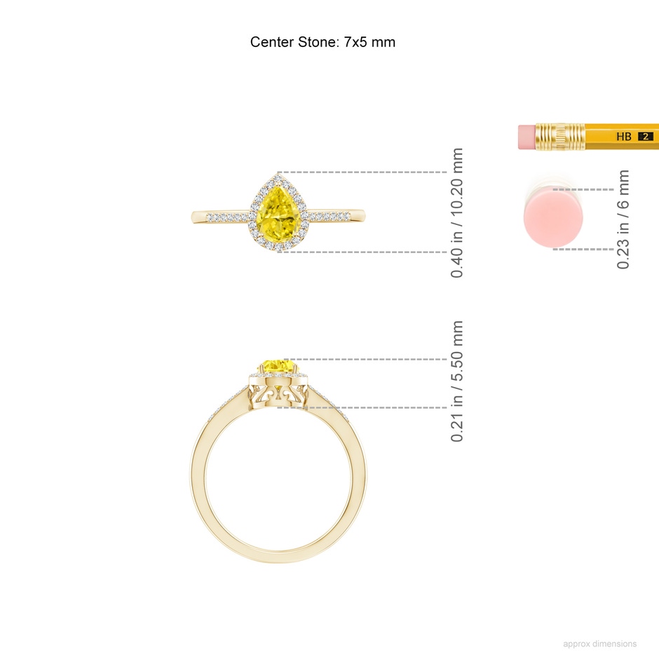 7x5mm Labgrown Pear Lab-Grown Fancy Intense Yellow Diamond Ring with Halo in Yellow Gold ruler