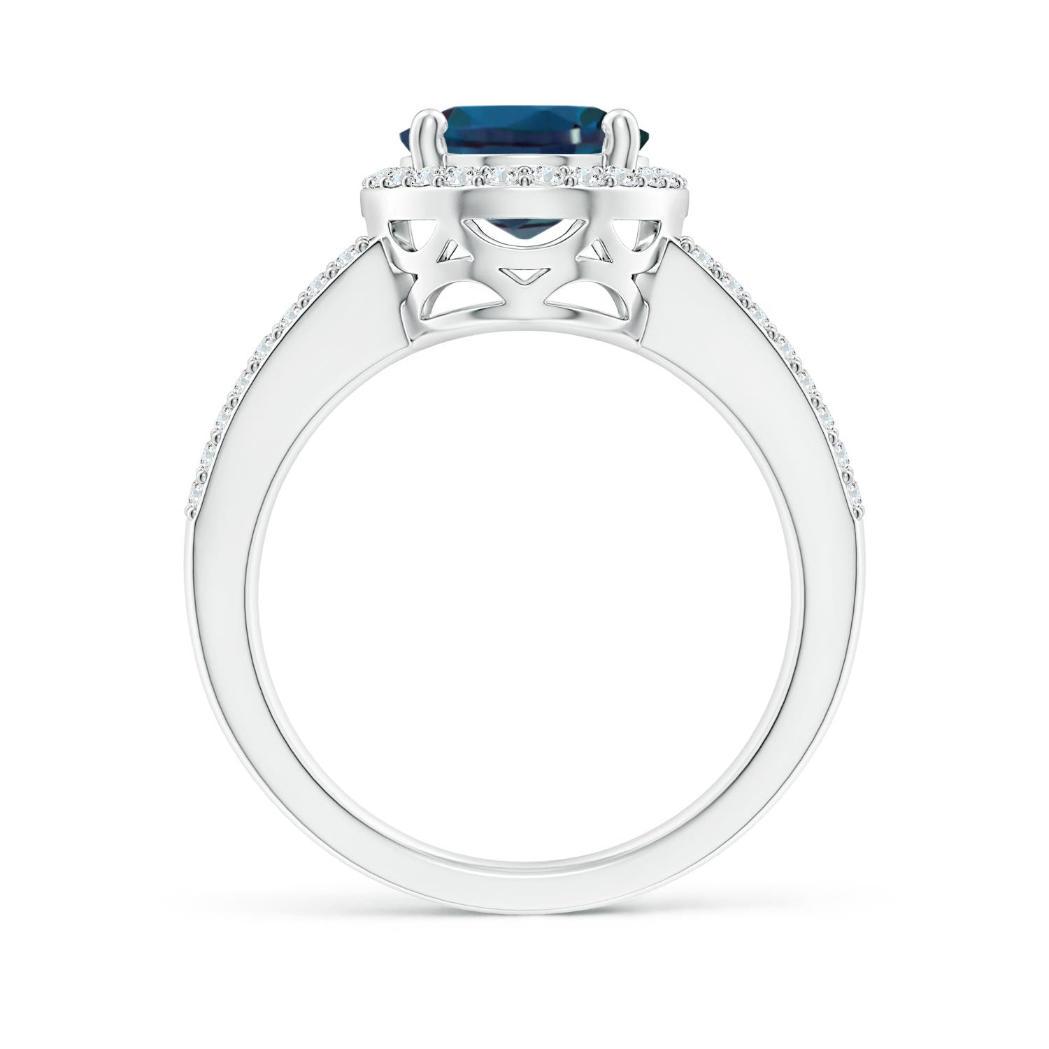 10x8mm Labgrown Oval Lab-Grown Alexandrite Split Shank Halo Ring in 18K White Gold