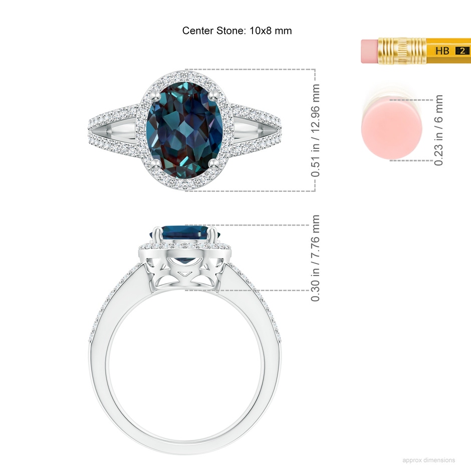10x8mm Labgrown Oval Lab-Grown Alexandrite Split Shank Halo Ring in P950 Platinum ruler
