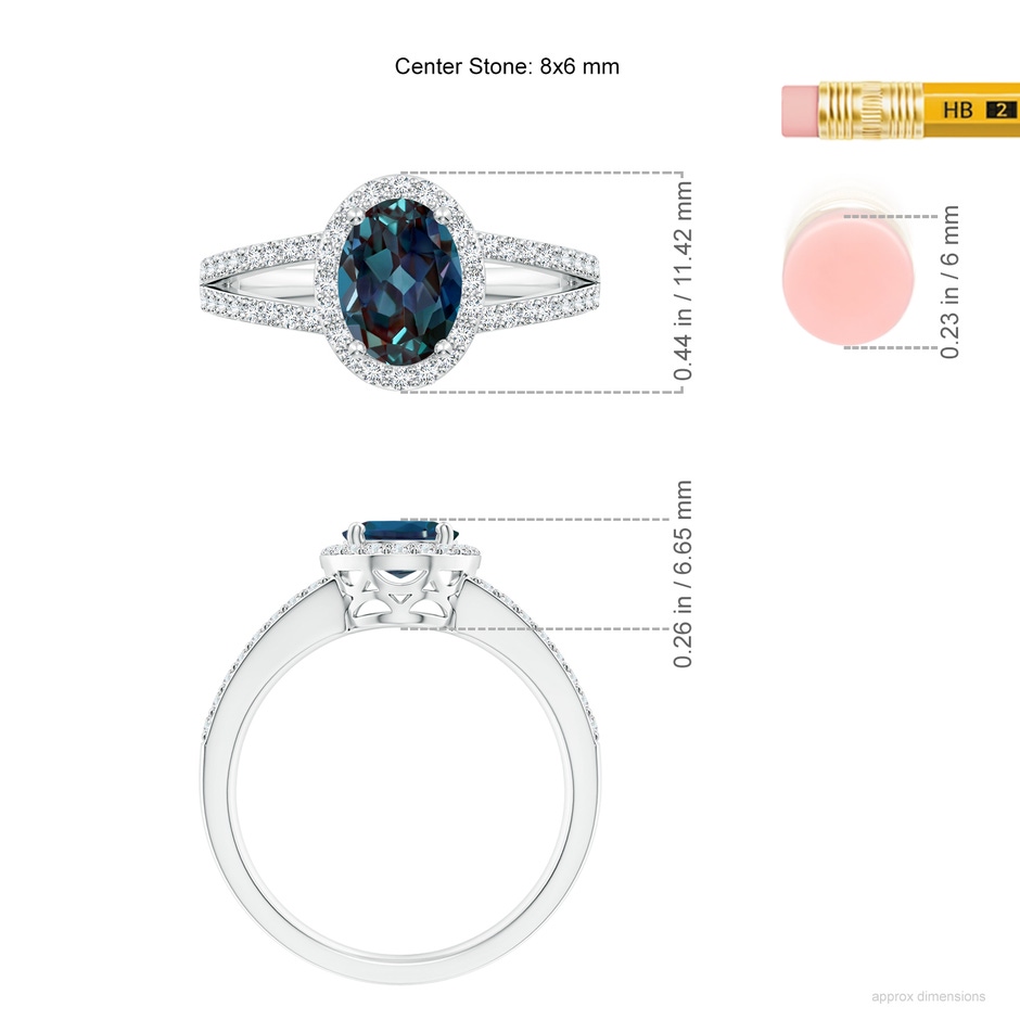 8x6mm Labgrown Oval Lab-Grown Alexandrite Split Shank Halo Ring in P950 Platinum ruler