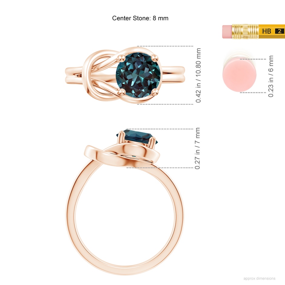 8mm Labgrown Solitaire Lab-Grown Alexandrite Infinity Knot Ring in Rose Gold ruler