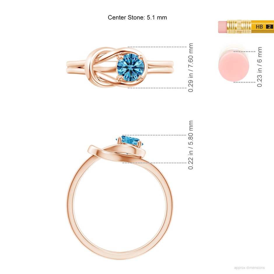 5.1mm Labgrown Solitaire Lab-Grown Fancy Intense Blue Diamond Infinity Knot Ring in Rose Gold ruler
