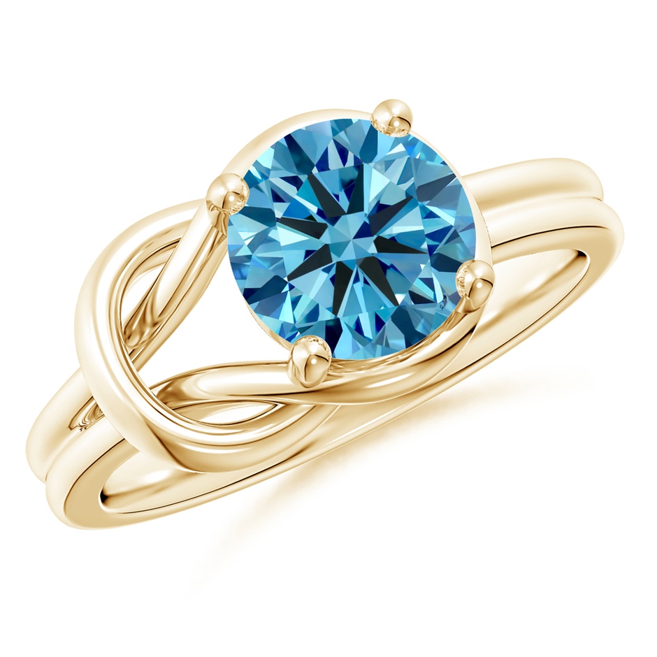 7.5mm Labgrown Solitaire Lab-Grown Fancy Intense Blue Diamond Infinity Knot Ring in Yellow Gold 