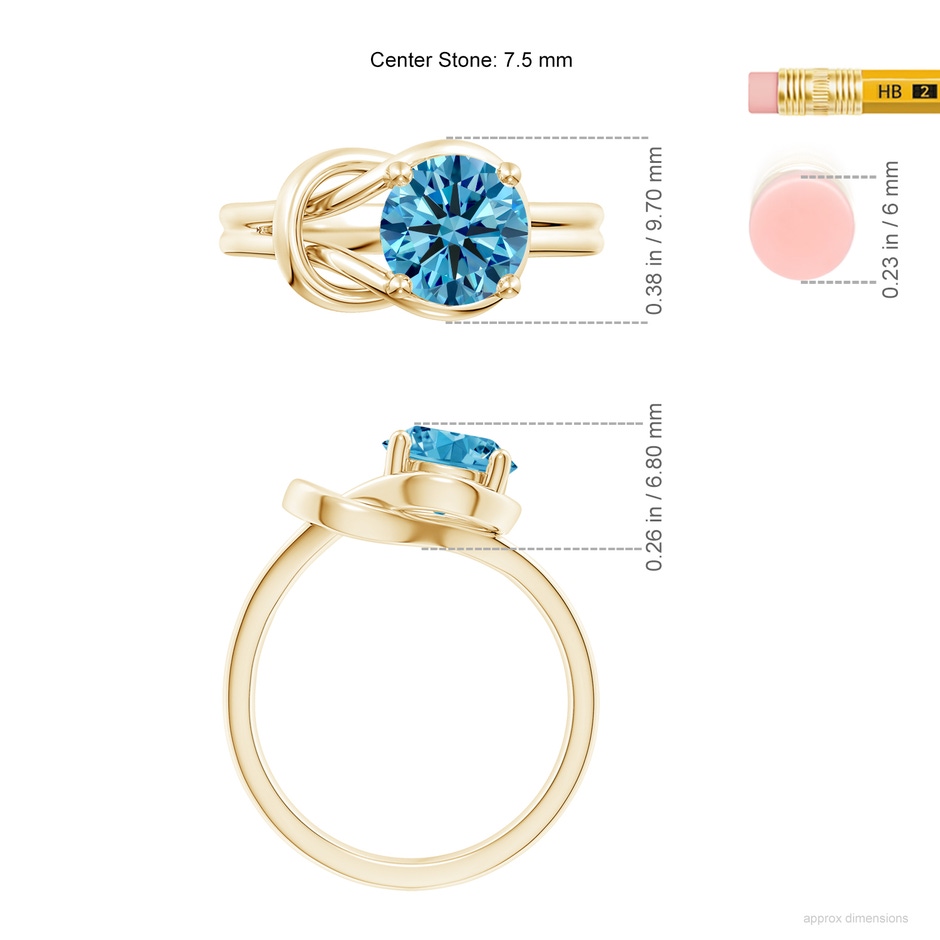 7.5mm Labgrown Solitaire Lab-Grown Fancy Intense Blue Diamond Infinity Knot Ring in Yellow Gold ruler