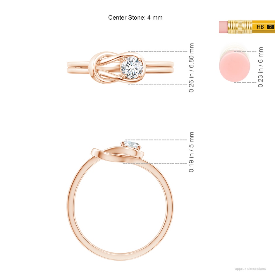 4mm FGVS Lab-Grown Solitaire Diamond Infinity Knot Ring in Rose Gold ruler