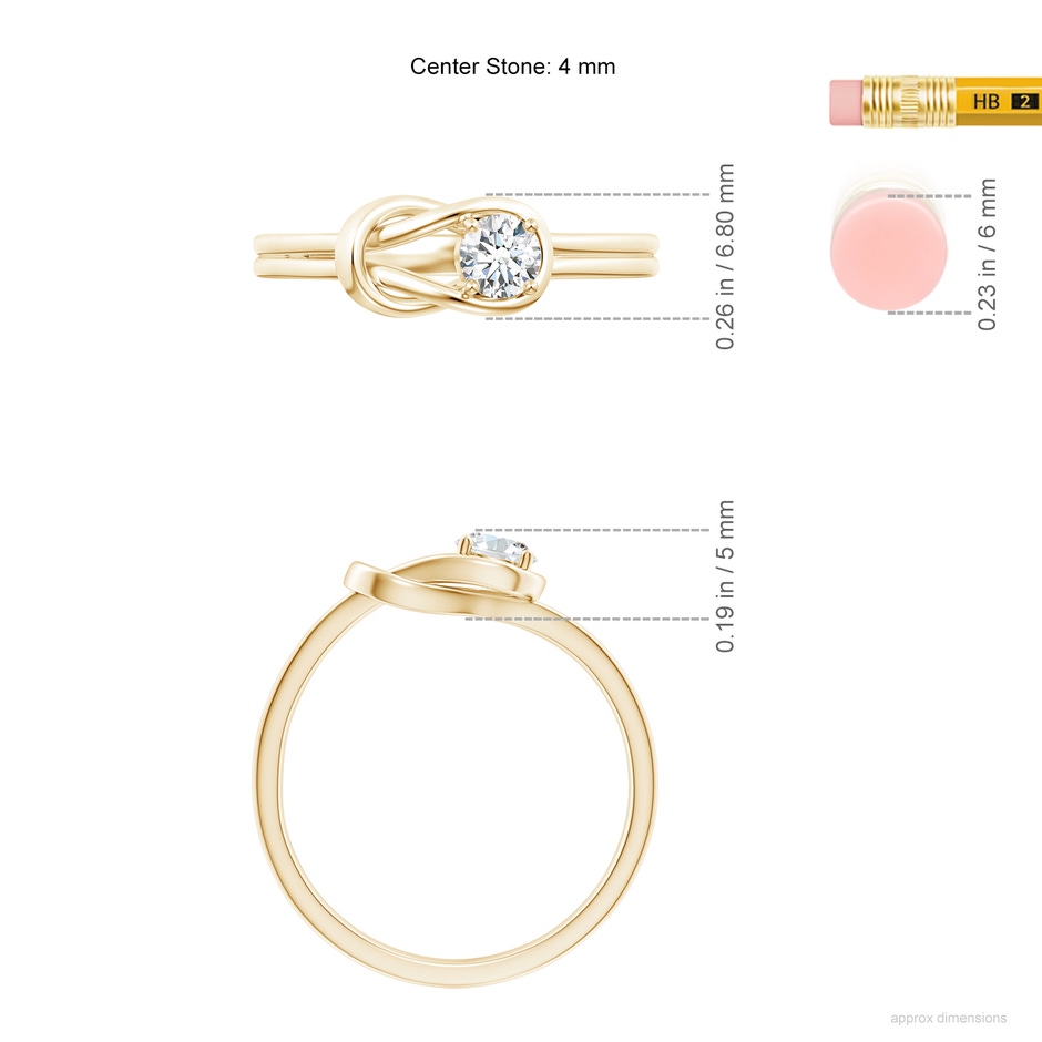 4mm FGVS Lab-Grown Solitaire Diamond Infinity Knot Ring in Yellow Gold ruler