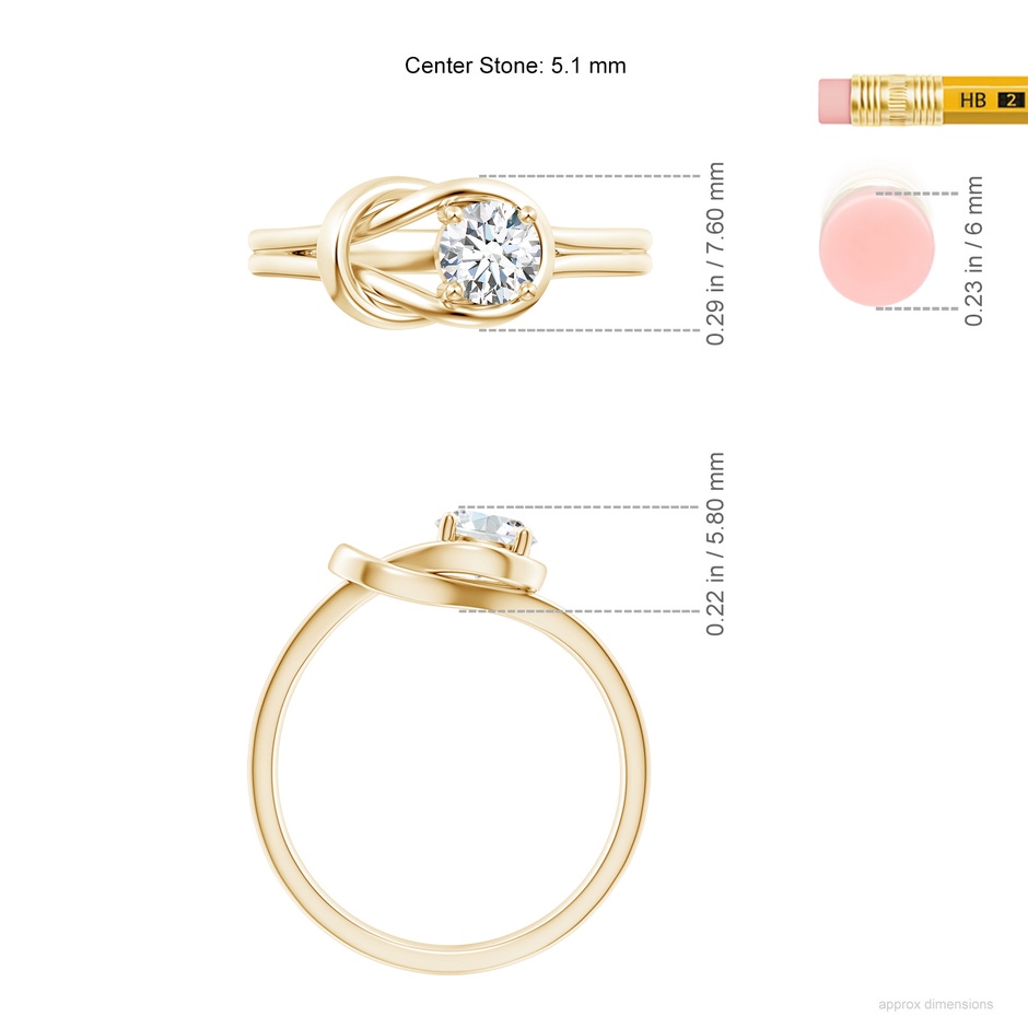 5.1mm FGVS Lab-Grown Solitaire Diamond Infinity Knot Ring in Yellow Gold ruler