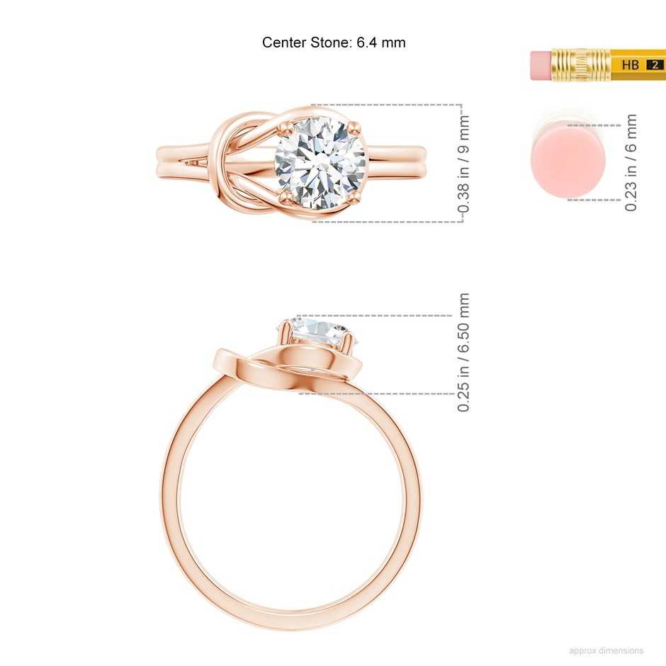 6.4mm FGVS Lab-Grown Solitaire Diamond Infinity Knot Ring in Rose Gold ruler