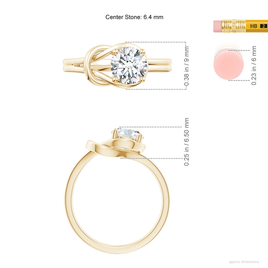 6.4mm FGVS Lab-Grown Solitaire Diamond Infinity Knot Ring in Yellow Gold ruler