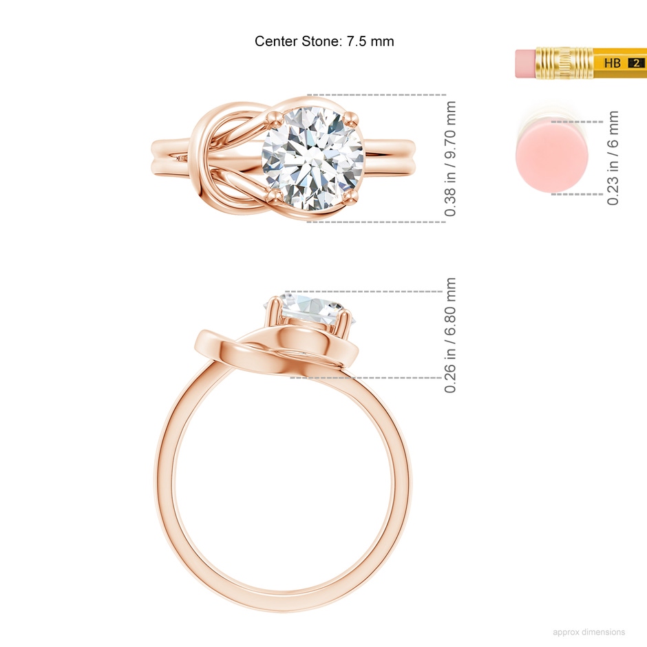 7.5mm FGVS Lab-Grown Solitaire Diamond Infinity Knot Ring in Rose Gold ruler