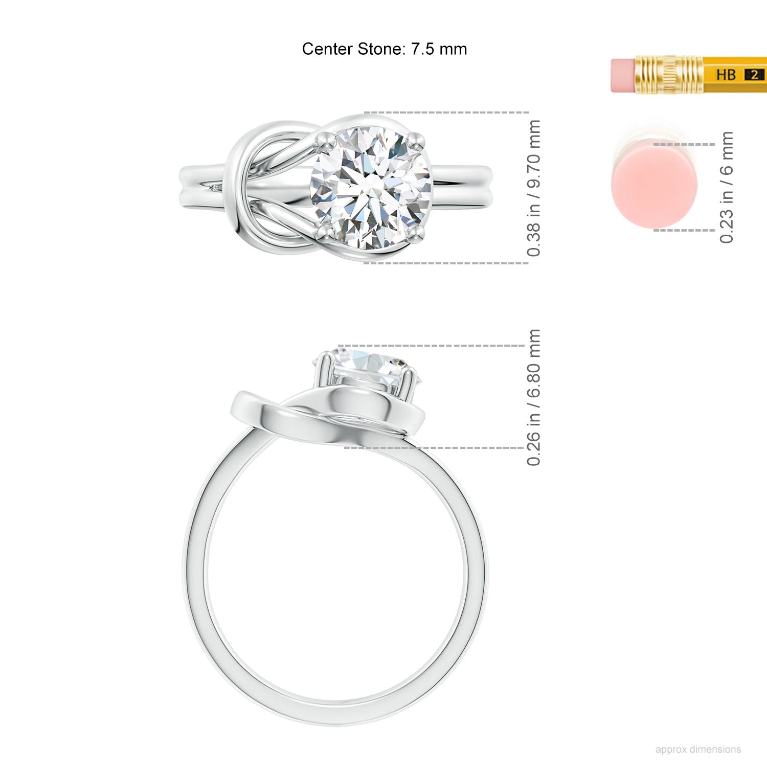 7.5mm FGVS Lab-Grown Solitaire Diamond Infinity Knot Ring in White Gold - ruler