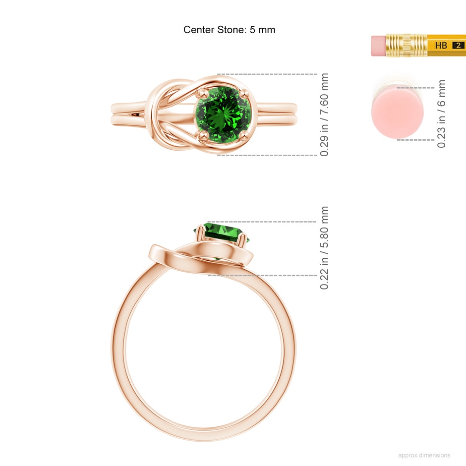 5mm Labgrown Lab-Grown Solitaire Emerald Infinity Knot Ring in Rose Gold ruler