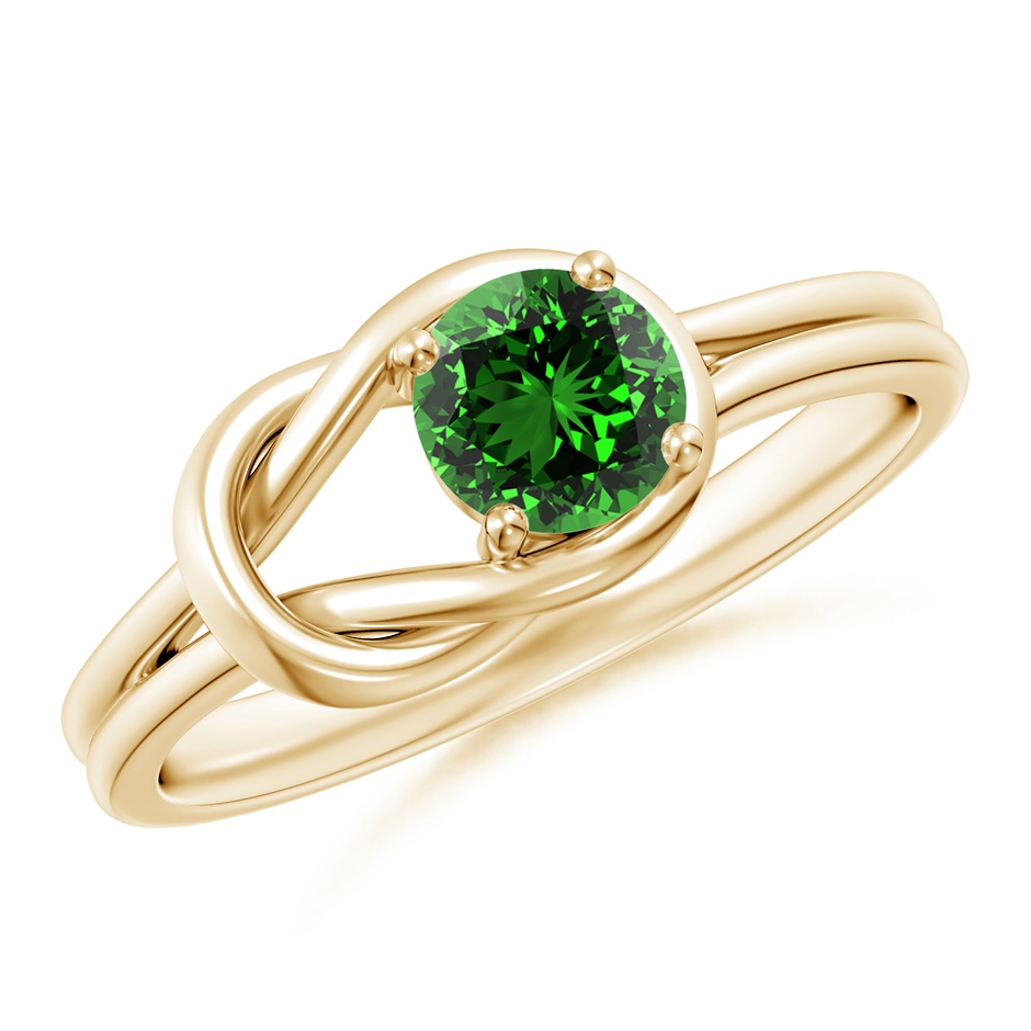5mm Labgrown Lab-Grown Solitaire Emerald Infinity Knot Ring in Yellow Gold 