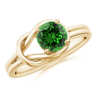 6mm Labgrown Lab-Grown Solitaire Emerald Infinity Knot Ring in Yellow Gold