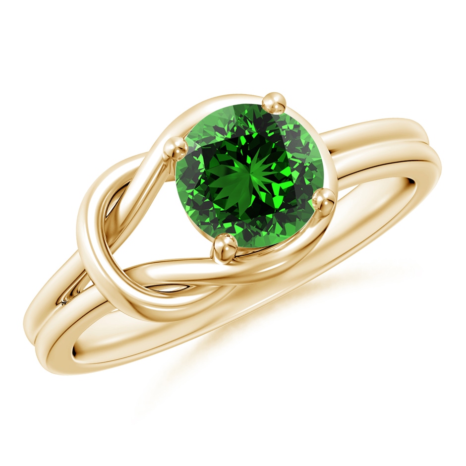 6mm Labgrown Lab-Grown Solitaire Emerald Infinity Knot Ring in Yellow Gold 