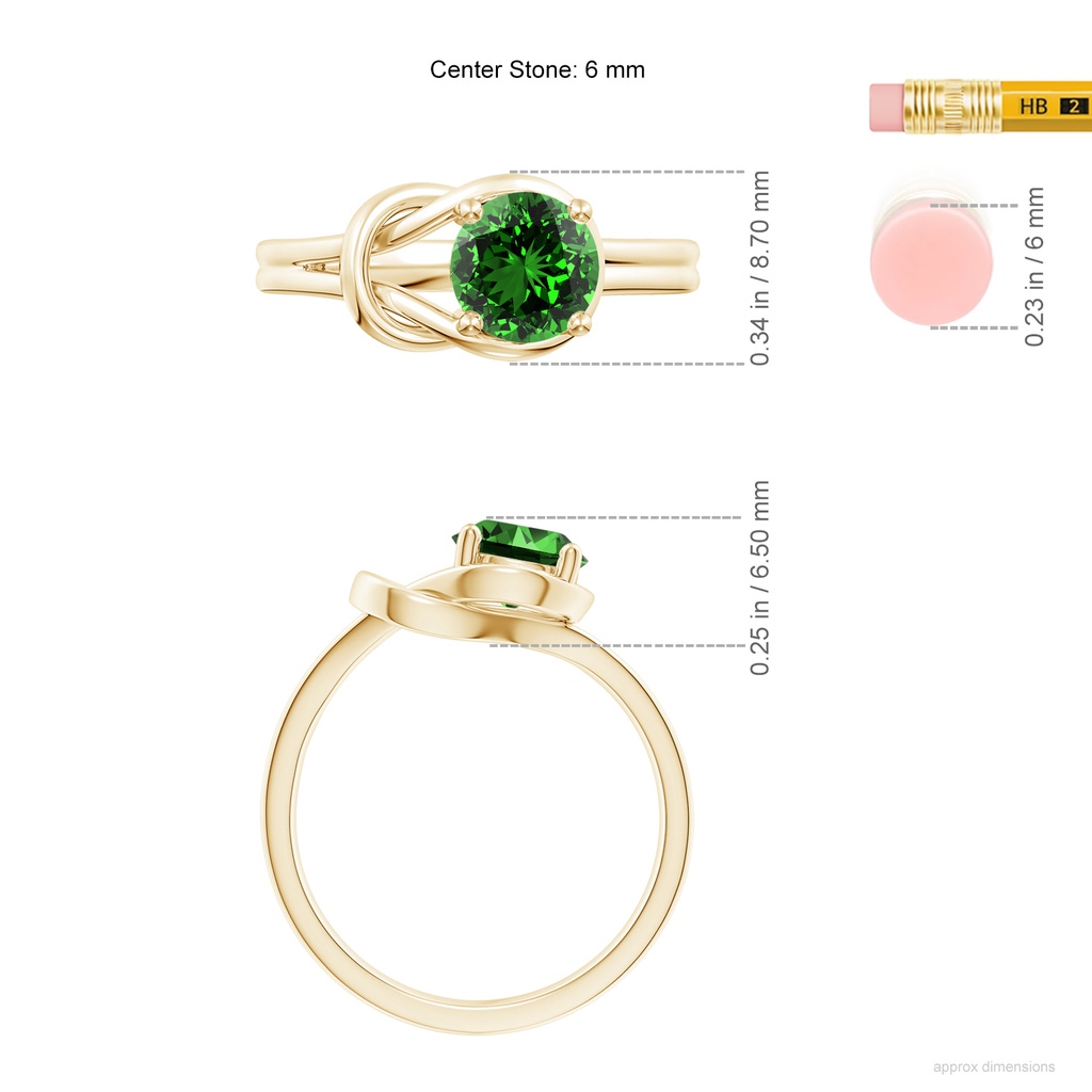 6mm Labgrown Lab-Grown Solitaire Emerald Infinity Knot Ring in Yellow Gold ruler