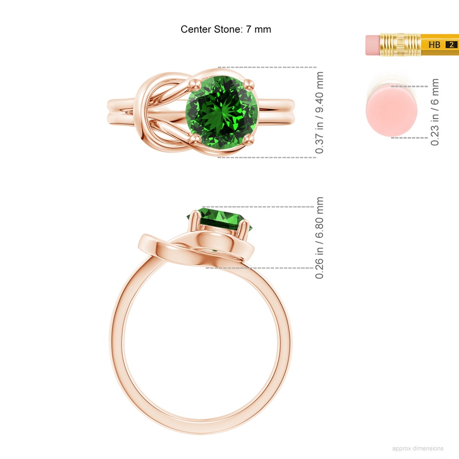 7mm Labgrown Lab-Grown Solitaire Emerald Infinity Knot Ring in Rose Gold ruler