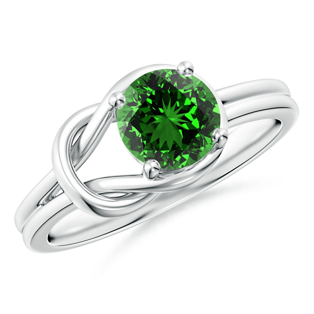 7mm Labgrown Lab-Grown Solitaire Emerald Infinity Knot Ring in White Gold