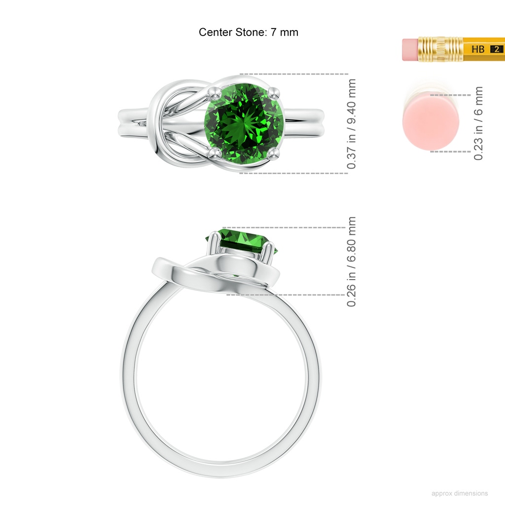7mm Labgrown Lab-Grown Solitaire Emerald Infinity Knot Ring in White Gold ruler