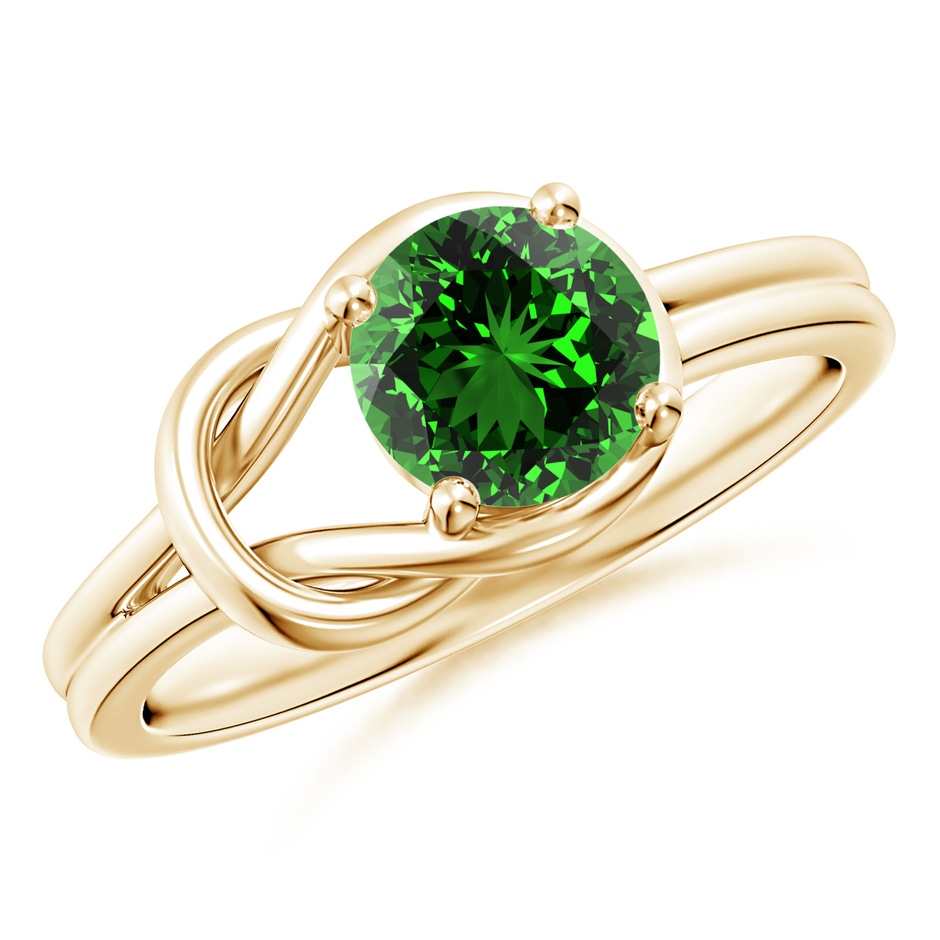 7mm Labgrown Lab-Grown Solitaire Emerald Infinity Knot Ring in Yellow Gold 