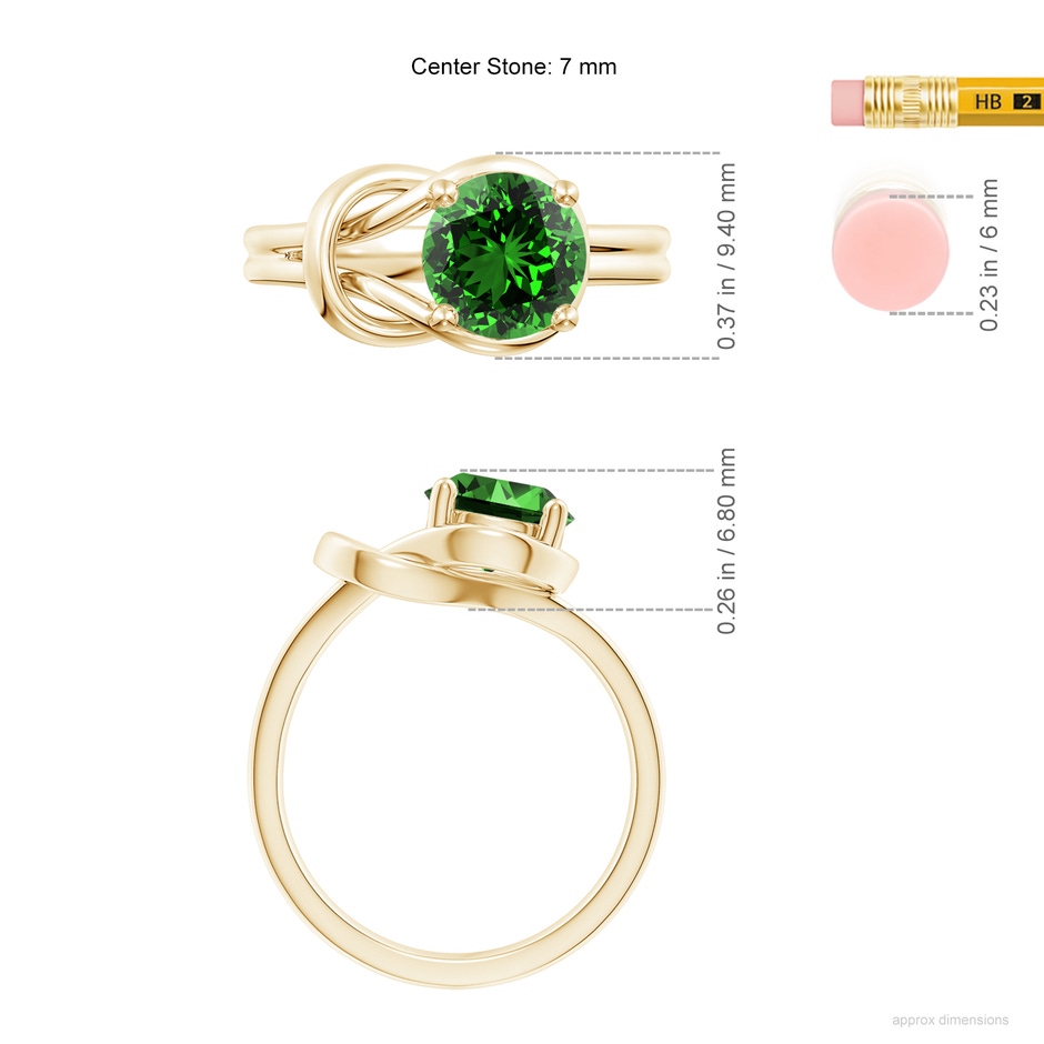 7mm Labgrown Lab-Grown Solitaire Emerald Infinity Knot Ring in Yellow Gold ruler
