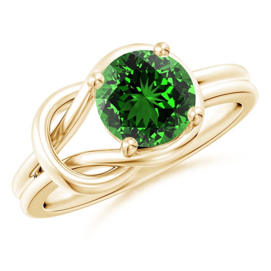 8mm Labgrown Lab-Grown Solitaire Emerald Infinity Knot Ring in Yellow Gold 