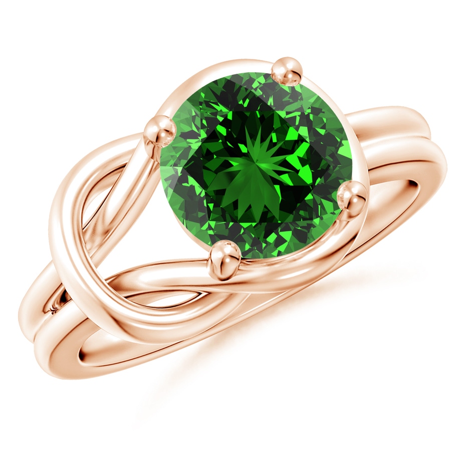9mm Labgrown Lab-Grown Solitaire Emerald Infinity Knot Ring in Rose Gold 