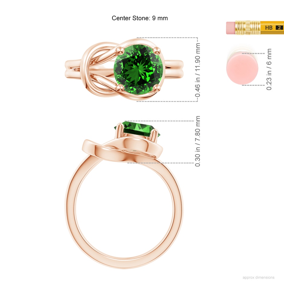 9mm Labgrown Lab-Grown Solitaire Emerald Infinity Knot Ring in Rose Gold ruler
