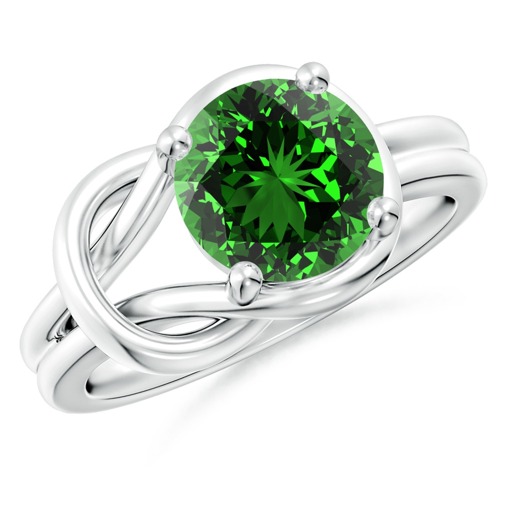 9mm Labgrown Lab-Grown Solitaire Emerald Infinity Knot Ring in White Gold