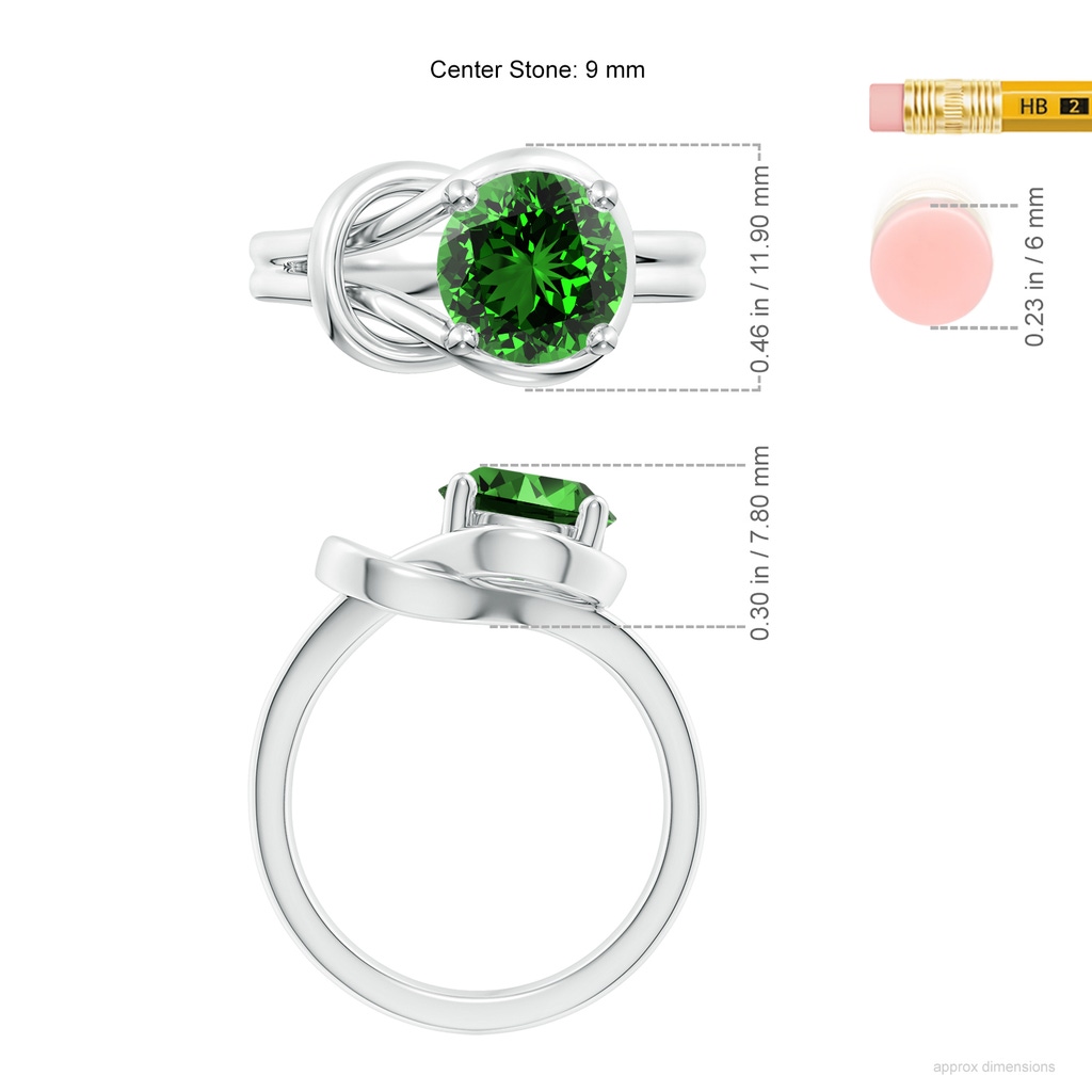 9mm Labgrown Lab-Grown Solitaire Emerald Infinity Knot Ring in White Gold ruler