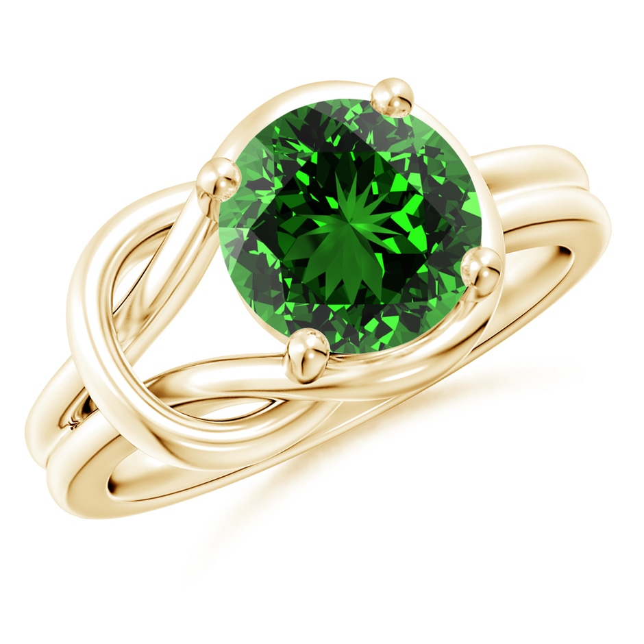 9mm Labgrown Lab-Grown Solitaire Emerald Infinity Knot Ring in Yellow Gold 