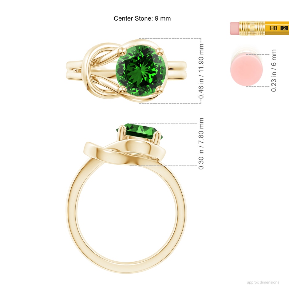 9mm Labgrown Lab-Grown Solitaire Emerald Infinity Knot Ring in Yellow Gold ruler