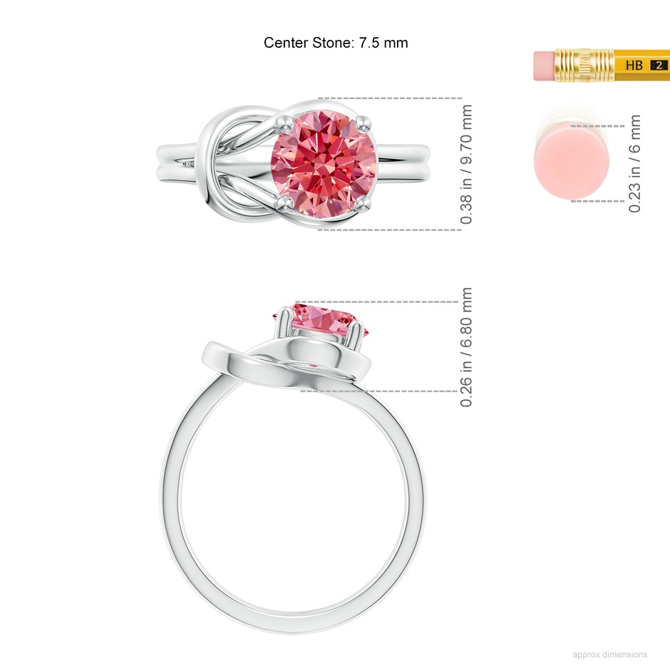 7.5mm Labgrown Solitaire Lab-Grown Fancy Intense Pink Diamond Infinity Knot Ring in White Gold ruler