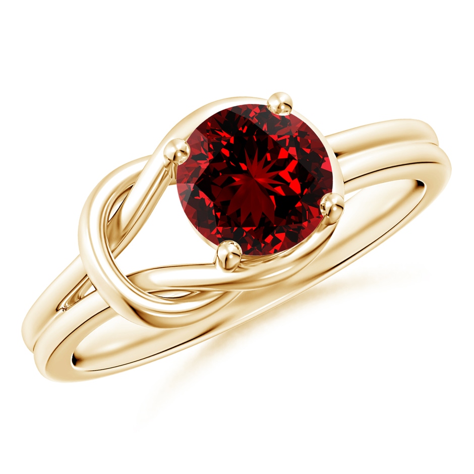 7mm Labgrown Lab-Grown Solitaire Ruby Infinity Knot Ring in Yellow Gold 