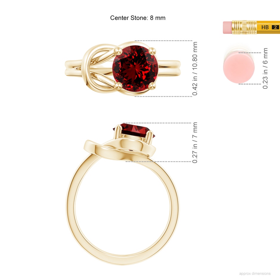 8mm Labgrown Lab-Grown Solitaire Ruby Infinity Knot Ring in Yellow Gold ruler