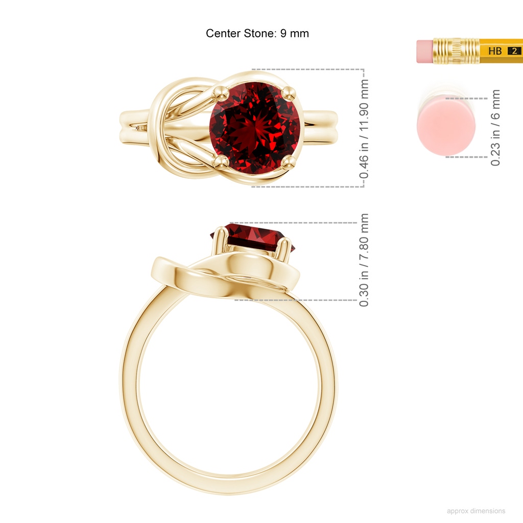 9mm Labgrown Lab-Grown Solitaire Ruby Infinity Knot Ring in Yellow Gold ruler
