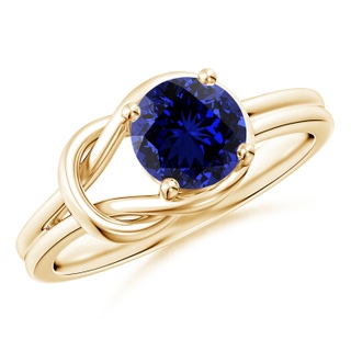 7mm Labgrown Lab-Grown Solitaire Blue Sapphire Infinity Knot Ring in 9K Yellow Gold