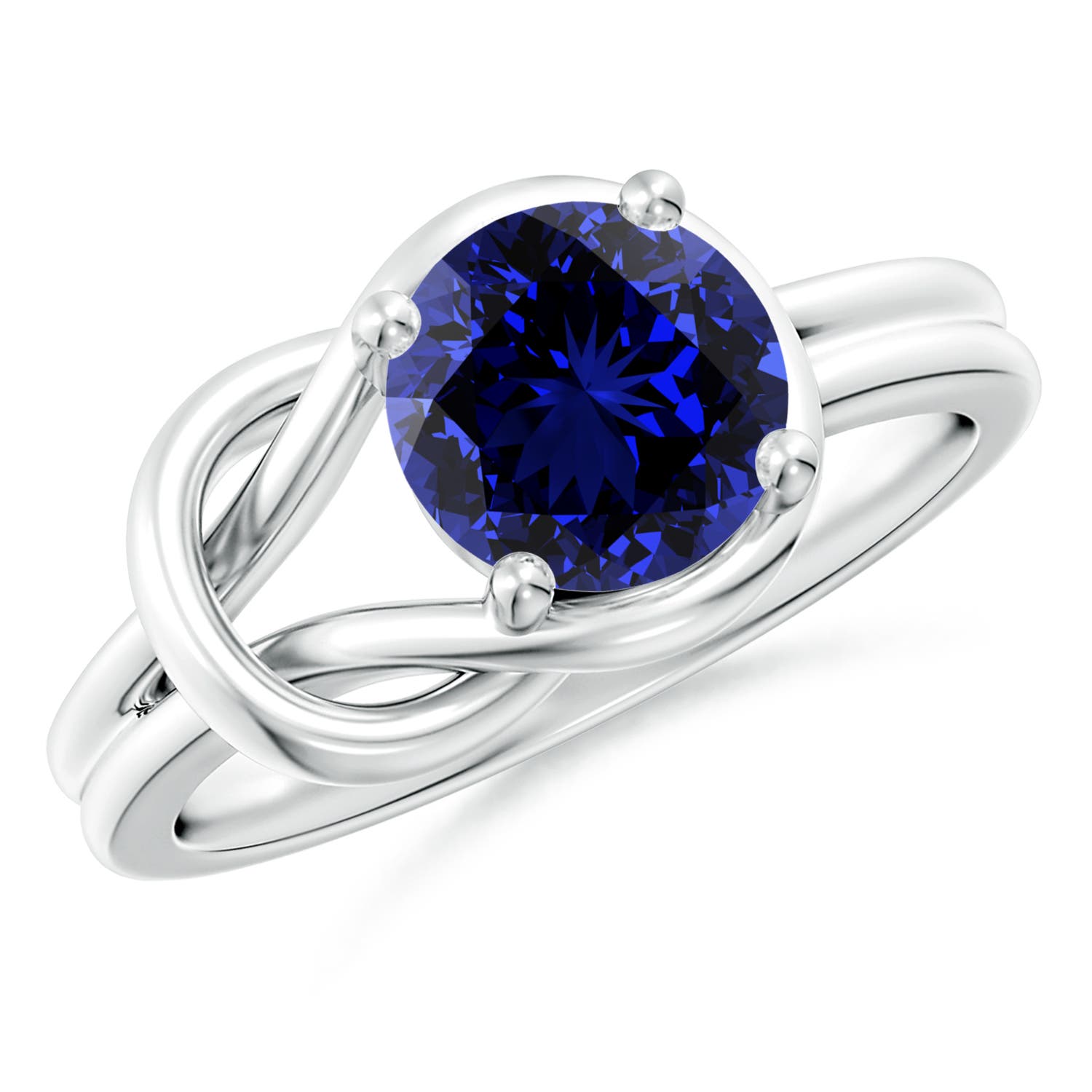 Lab-Grown Solitaire Blue Sapphire Infinity Knot Ring