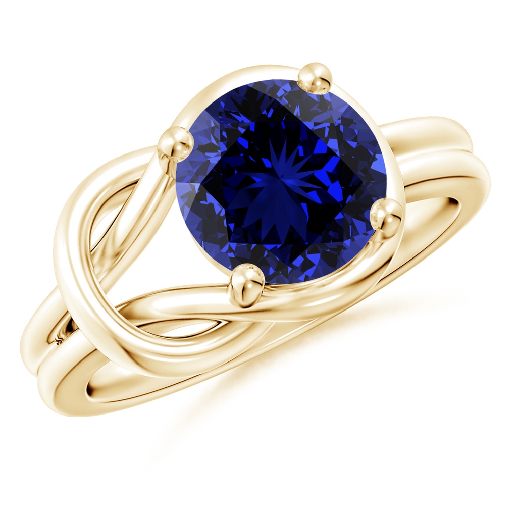 9mm Labgrown Lab-Grown Solitaire Blue Sapphire Infinity Knot Ring in Yellow Gold