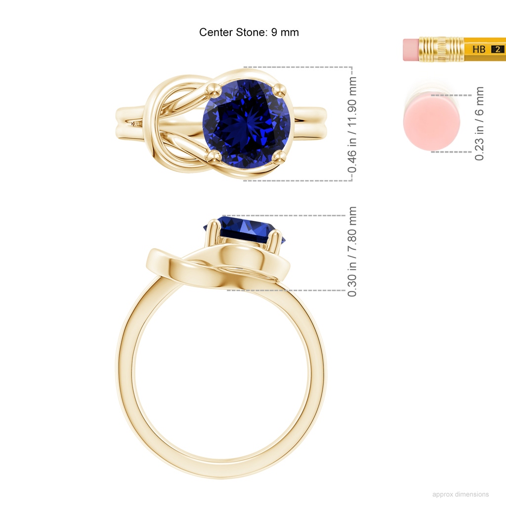 9mm Labgrown Lab-Grown Solitaire Blue Sapphire Infinity Knot Ring in Yellow Gold ruler