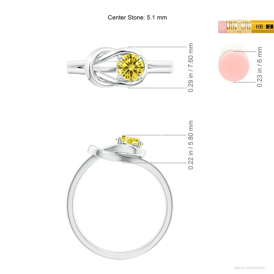 5.1mm Labgrown Solitaire Lab-Grown Fancy Intense Yellow Diamond Infinity Knot Ring in White Gold ruler