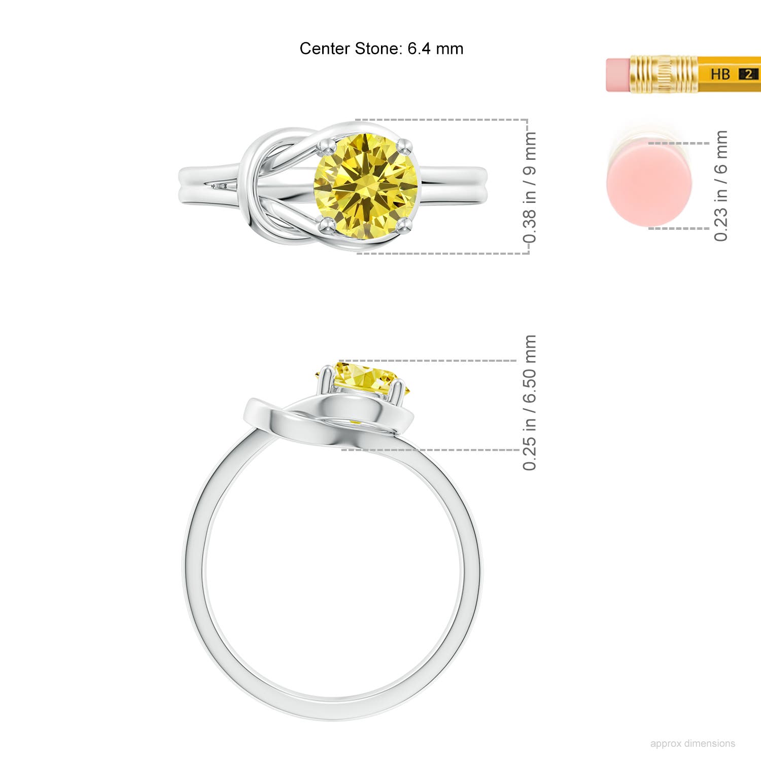 6.4mm Labgrown Solitaire Lab-Grown Fancy Intense Yellow Diamond Infinity Knot Ring in White Gold - ruler