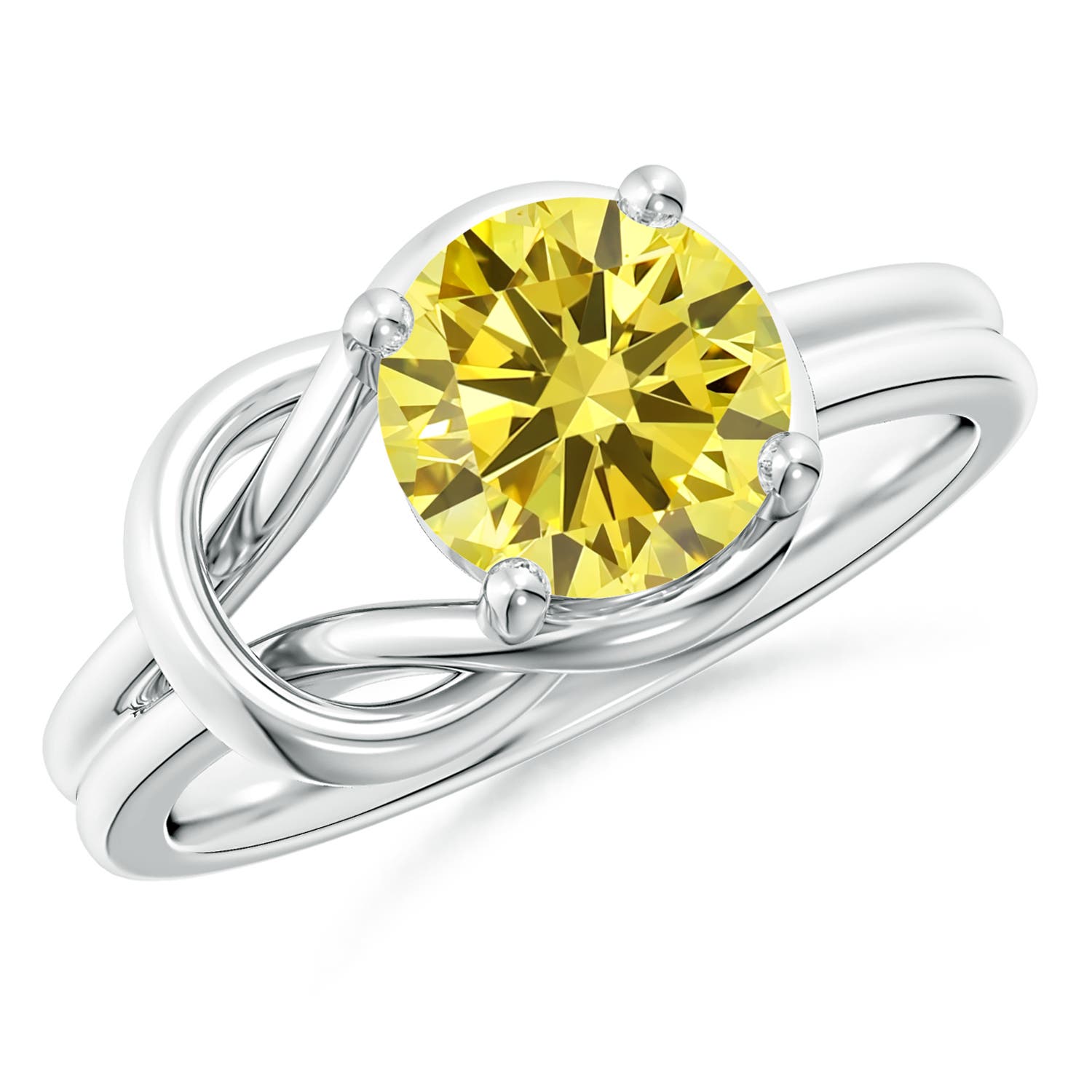 7.5mm Labgrown Solitaire Lab-Grown Fancy Intense Yellow Diamond Infinity Knot Ring in 18K White Gold