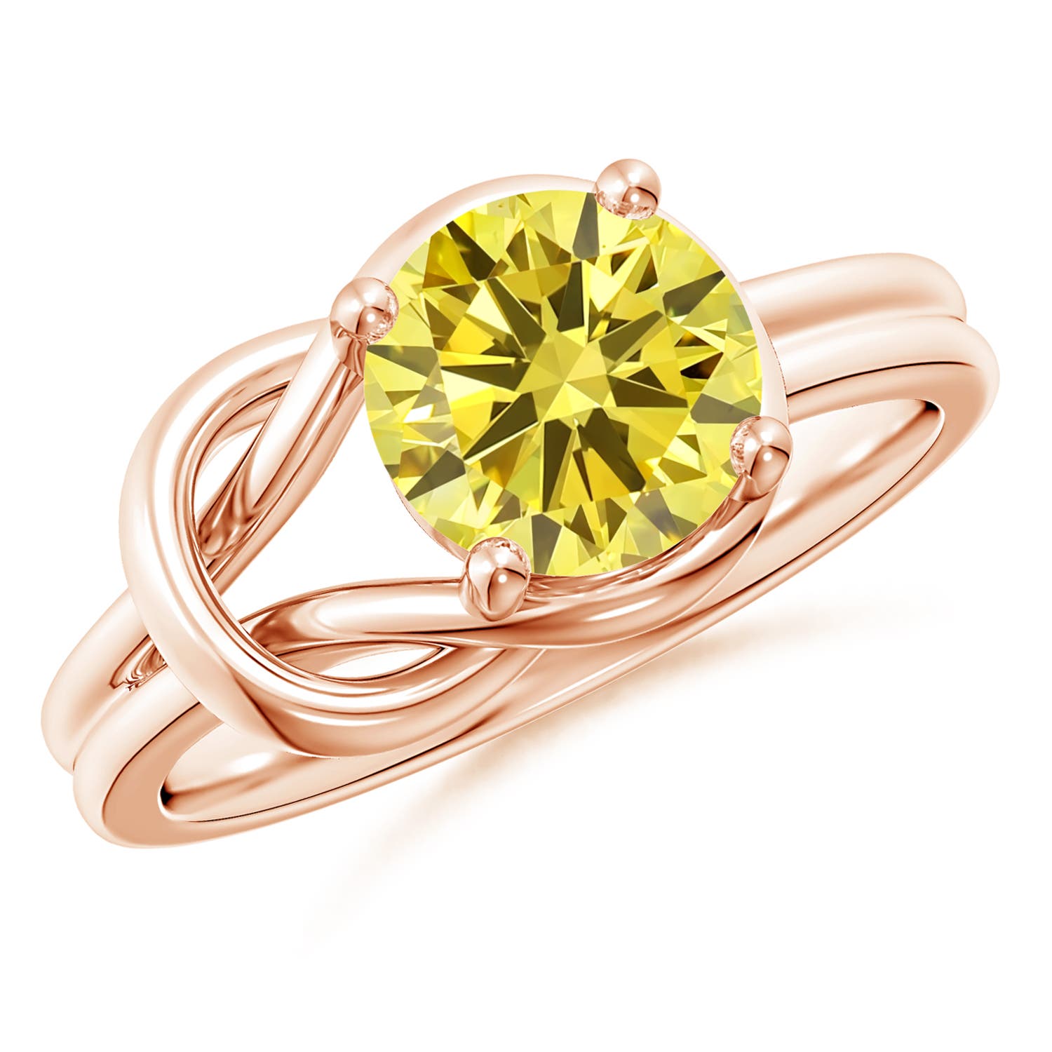 7.5mm Labgrown Solitaire Lab-Grown Fancy Intense Yellow Diamond Infinity Knot Ring in Rose Gold