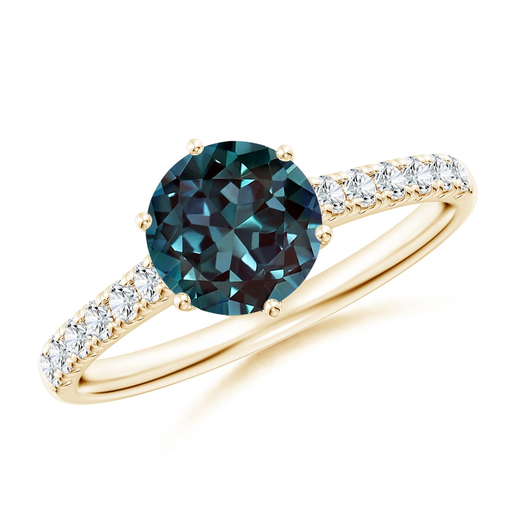 7mm Labgrown Lab-Grown Alexandrite Solitaire Ring with Diamond Accents in Yellow Gold