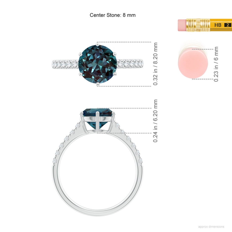 8mm Labgrown Lab-Grown Alexandrite Solitaire Ring with Diamond Accents in White Gold ruler