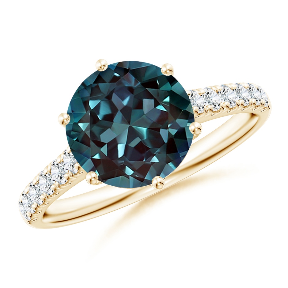 9mm Labgrown Lab-Grown Alexandrite Solitaire Ring with Diamond Accents in Yellow Gold 