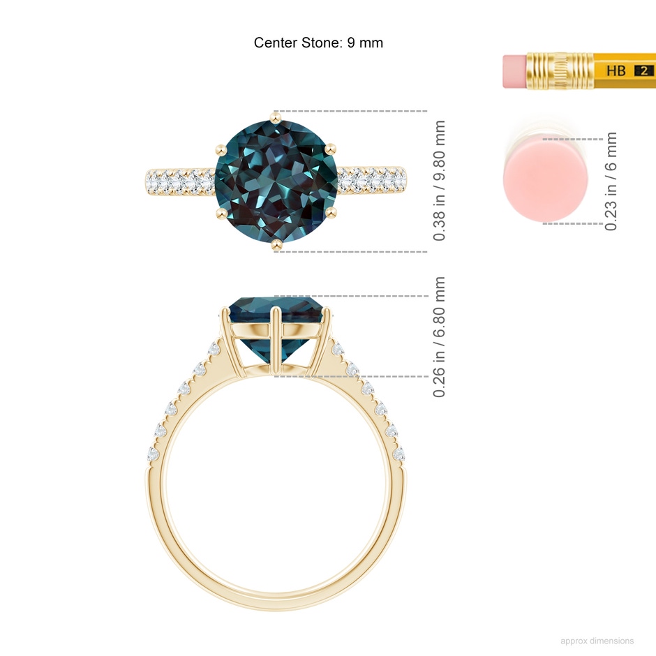 9mm Labgrown Lab-Grown Alexandrite Solitaire Ring with Diamond Accents in Yellow Gold ruler